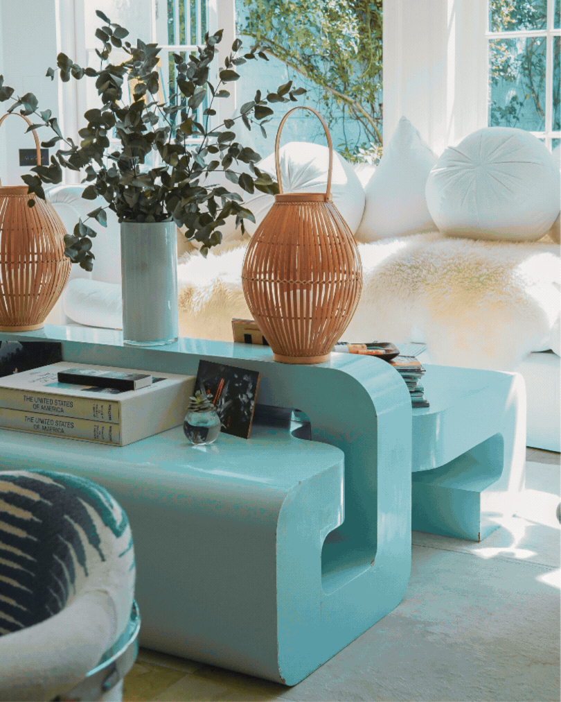 Revolving images of interior spaces featuring various products